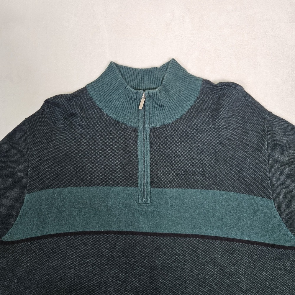 Fairlane Men's XL 1/4 Zip Sweater Cashmere Blend Green Colorblock Soft Pullover - Picture 2 of 8
